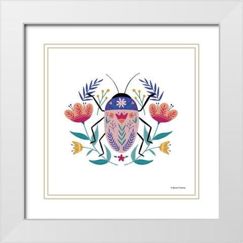 Folk Art Beetle    White Modern Wood Framed Art Print with Double Matting by Nieman, Rachel