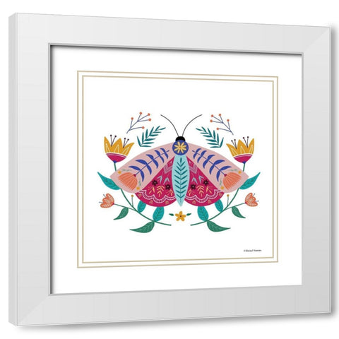 Folk Art Moth    White Modern Wood Framed Art Print with Double Matting by Nieman, Rachel