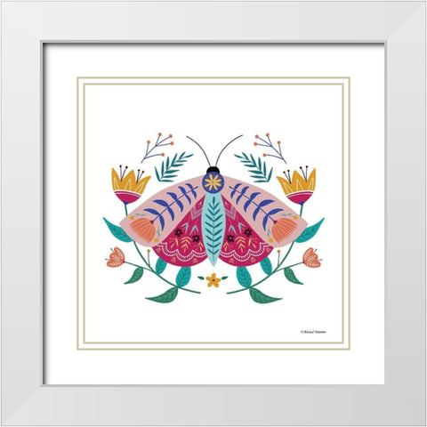 Folk Art Moth    White Modern Wood Framed Art Print with Double Matting by Nieman, Rachel
