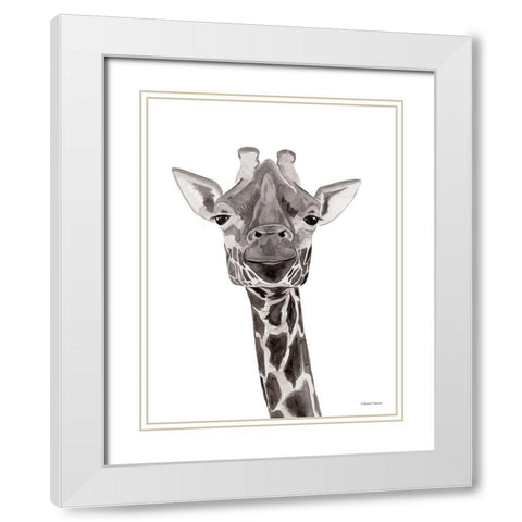 Safari Giraffe Peek-a-boo White Modern Wood Framed Art Print with Double Matting by Nieman, Rachel