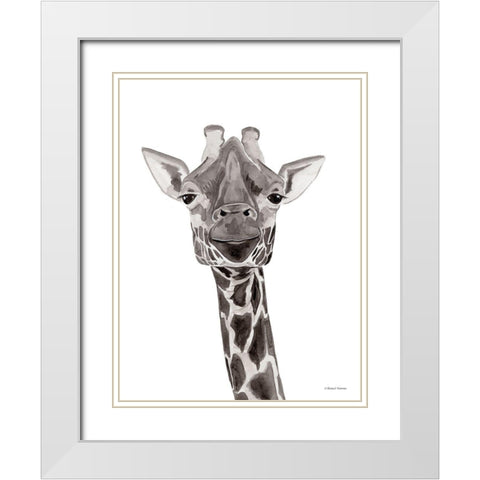 Safari Giraffe Peek-a-boo White Modern Wood Framed Art Print with Double Matting by Nieman, Rachel