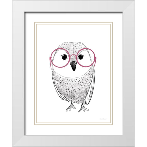 Owl in Pink Glasses White Modern Wood Framed Art Print with Double Matting by Nieman, Rachel