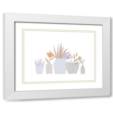 Flower Vases in a Row White Modern Wood Framed Art Print with Double Matting by Nieman, Rachel