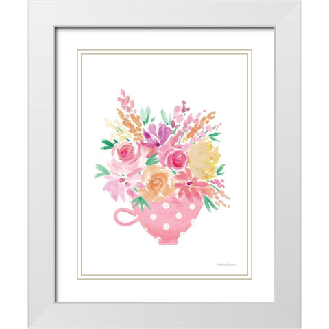Pretty in Pink Tea Cup White Modern Wood Framed Art Print with Double Matting by Nieman, Rachel
