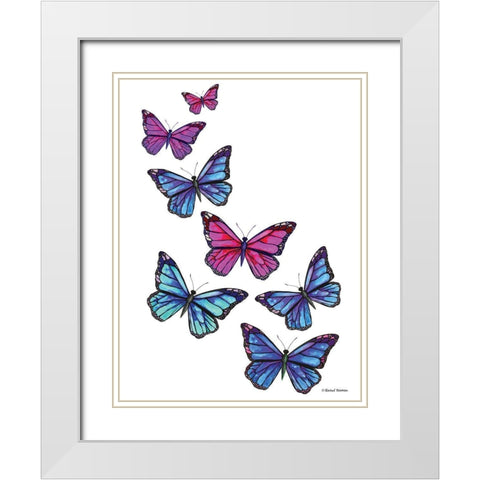 Vibrant Flying Butterflies White Modern Wood Framed Art Print with Double Matting by Nieman, Rachel