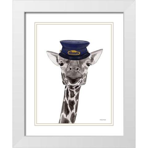 Train Conductor Giraffe White Modern Wood Framed Art Print with Double Matting by Nieman, Rachel