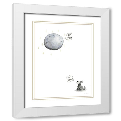 Wolf and the Moon White Modern Wood Framed Art Print with Double Matting by Nieman, Rachel