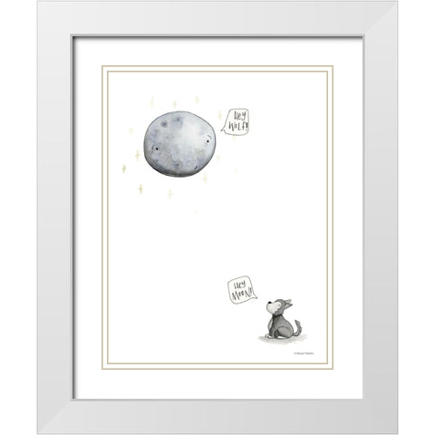 Wolf and the Moon White Modern Wood Framed Art Print with Double Matting by Nieman, Rachel
