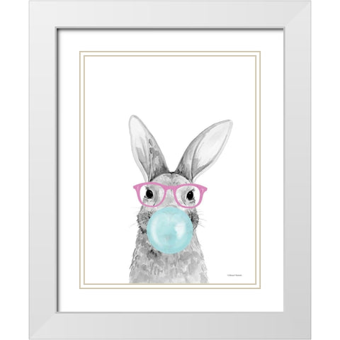 Bubble Gum Bunny White Modern Wood Framed Art Print with Double Matting by Nieman, Rachel