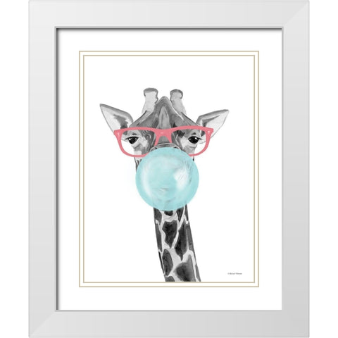 Bubble Gum Giraffe White Modern Wood Framed Art Print with Double Matting by Nieman, Rachel