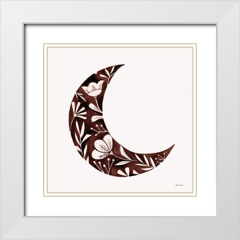 Floral Moon Silhouette White Modern Wood Framed Art Print with Double Matting by Nieman, Rachel