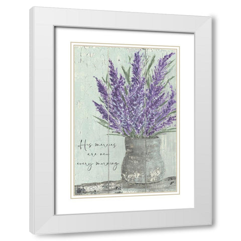 His Mercies White Modern Wood Framed Art Print with Double Matting by Soulspeak And Sawdust