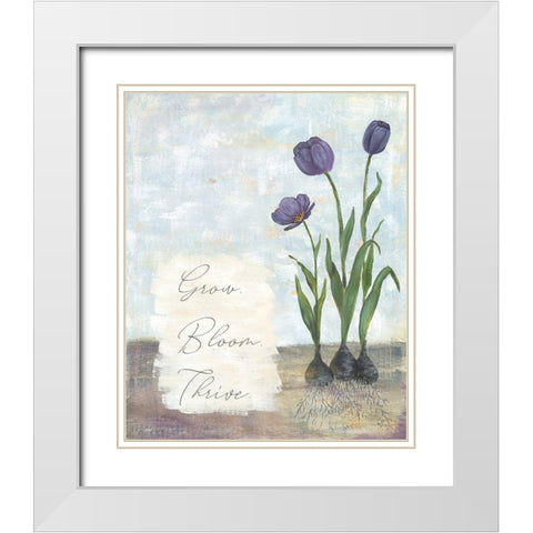 Grow Bloom Thrive White Modern Wood Framed Art Print with Double Matting by Soulspeak And Sawdust
