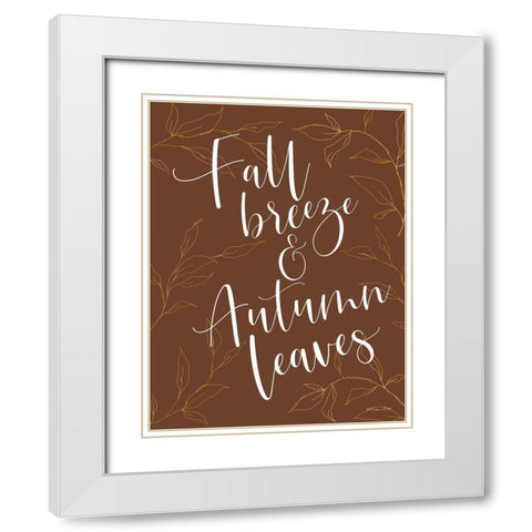 Fall Breeze And Autumn Leaves White Modern Wood Framed Art Print with Double Matting by Ball, Susan