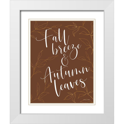 Fall Breeze And Autumn Leaves White Modern Wood Framed Art Print with Double Matting by Ball, Susan