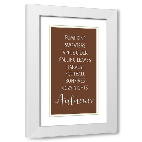 Autumn Words White Modern Wood Framed Art Print with Double Matting by Ball, Susan
