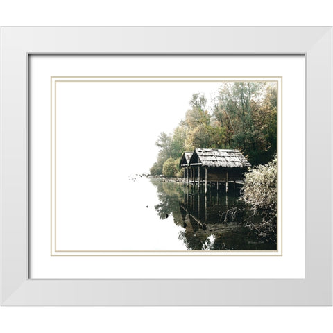 Docs on the Lake White Modern Wood Framed Art Print with Double Matting by Ball, Susan