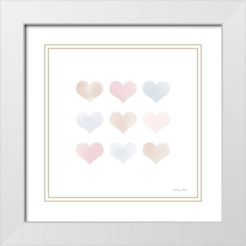 Watercolor Hearts White Modern Wood Framed Art Print with Double Matting by Ball, Susan