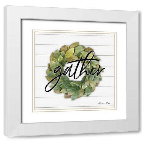 Gather Wreath White Modern Wood Framed Art Print with Double Matting by Ball, Susan