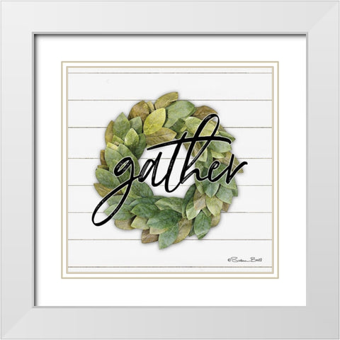 Gather Wreath White Modern Wood Framed Art Print with Double Matting by Ball, Susan