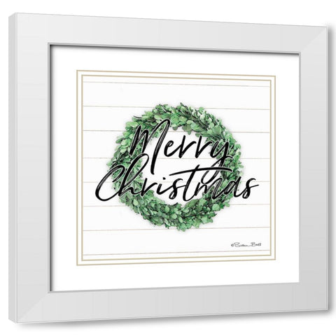 Merry Christmas Boxwood Wreath White Modern Wood Framed Art Print with Double Matting by Ball, Susan