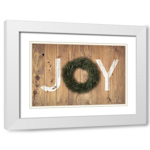 Joy Cedar Wreath White Modern Wood Framed Art Print with Double Matting by Ball, Susan