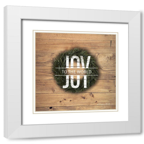 Joy to the World with Wreath White Modern Wood Framed Art Print with Double Matting by Ball, Susan
