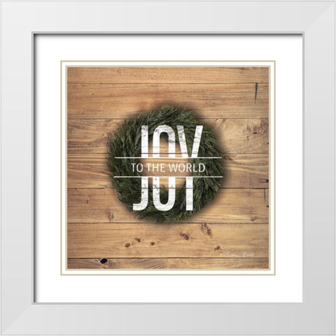 Joy to the World with Wreath White Modern Wood Framed Art Print with Double Matting by Ball, Susan