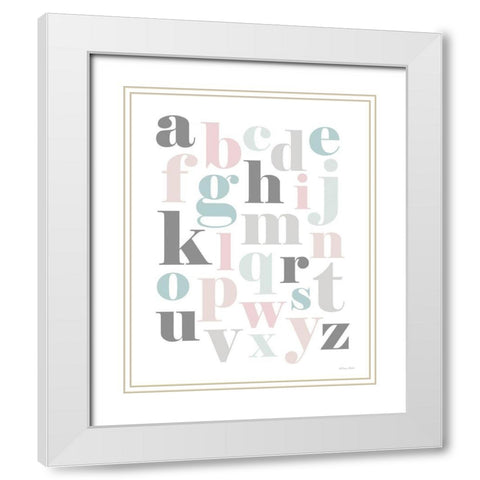 Softly Colored Alphabet White Modern Wood Framed Art Print with Double Matting by Ball, Susan