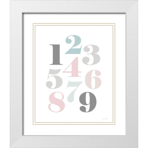 Softly Colored Numbers White Modern Wood Framed Art Print with Double Matting by Ball, Susan