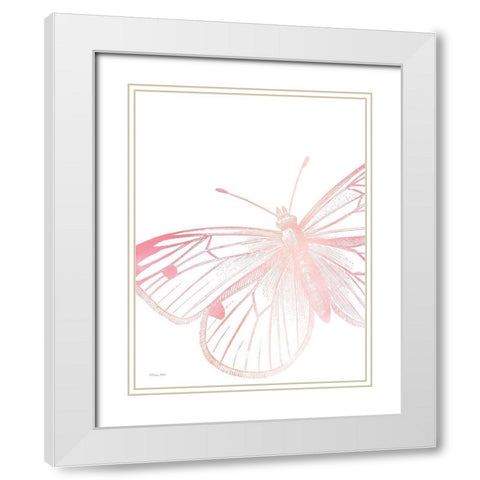 Pink Butterfly II White Modern Wood Framed Art Print with Double Matting by Ball, Susan