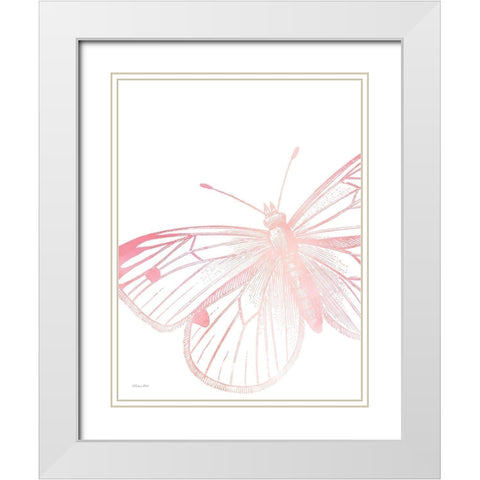 Pink Butterfly II White Modern Wood Framed Art Print with Double Matting by Ball, Susan