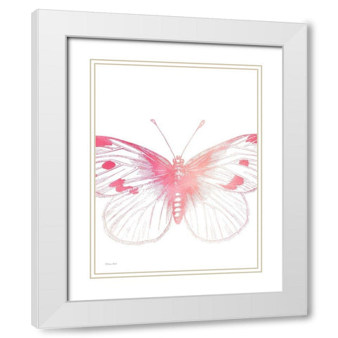 Pink Butterfly III White Modern Wood Framed Art Print with Double Matting by Ball, Susan