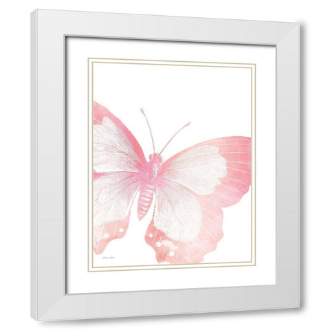 Pink Butterfly V White Modern Wood Framed Art Print with Double Matting by Ball, Susan