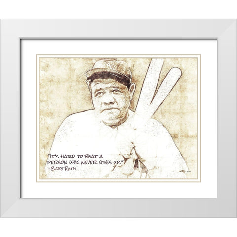 Babe Ruth Sketch    White Modern Wood Framed Art Print with Double Matting by Ball, Susan