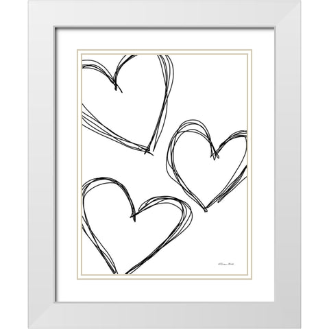 Doodle Hearts White Modern Wood Framed Art Print with Double Matting by Ball, Susan