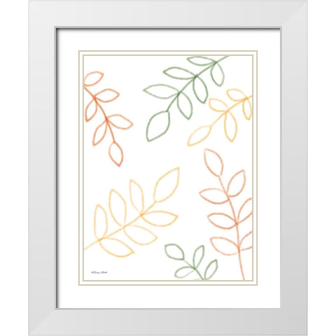 Colorful Leaves White Modern Wood Framed Art Print with Double Matting by Ball, Susan