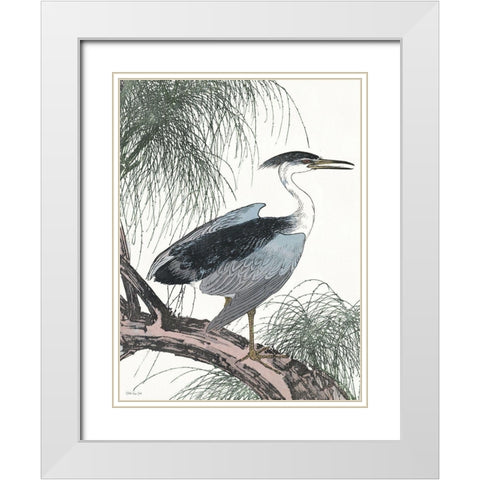 Perched Heron White Modern Wood Framed Art Print with Double Matting by Stellar Design Studio