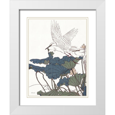 Egret in Flight White Modern Wood Framed Art Print with Double Matting by Stellar Design Studio