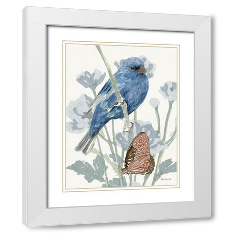 Bird and Butterfly White Modern Wood Framed Art Print with Double Matting by Stellar Design Studio