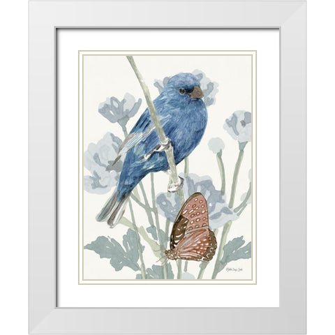 Bird and Butterfly White Modern Wood Framed Art Print with Double Matting by Stellar Design Studio