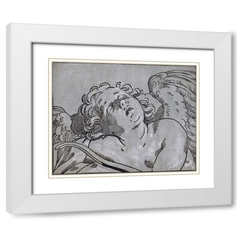 Cupid White Modern Wood Framed Art Print with Double Matting by Stellar Design Studio