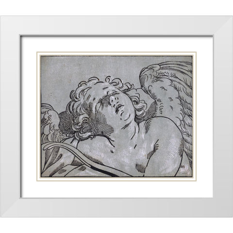 Cupid White Modern Wood Framed Art Print with Double Matting by Stellar Design Studio