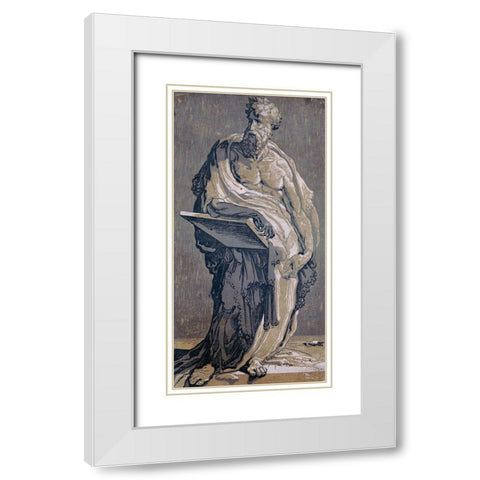 Hectus with Tablet White Modern Wood Framed Art Print with Double Matting by Stellar Design Studio