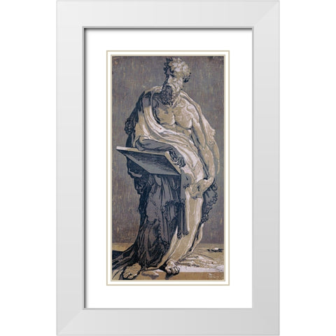 Hectus with Tablet White Modern Wood Framed Art Print with Double Matting by Stellar Design Studio