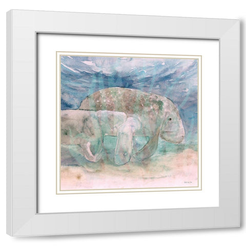Mother Manatee and Calf   White Modern Wood Framed Art Print with Double Matting by Stellar Design Studio