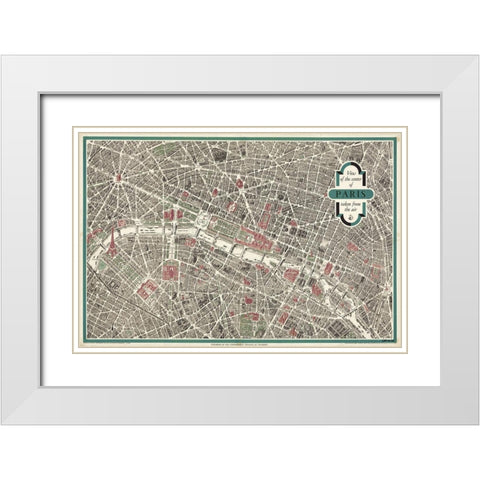 Map of Paris White Modern Wood Framed Art Print with Double Matting by Stellar Design Studio