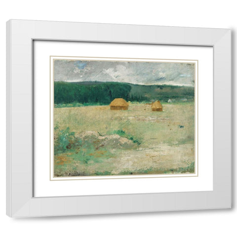 Hay Field White Modern Wood Framed Art Print with Double Matting by Stellar Design Studio