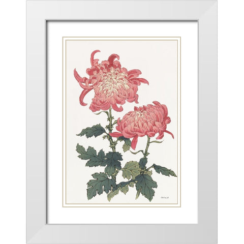 Pink Floral 3 White Modern Wood Framed Art Print with Double Matting by Stellar Design Studio