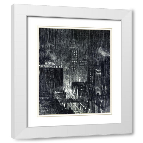 Manhattan Night White Modern Wood Framed Art Print with Double Matting by Stellar Design Studio